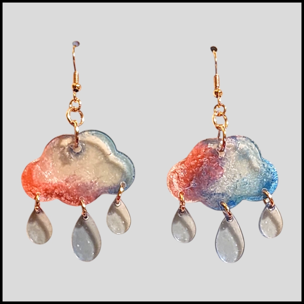 Rainy Day Dreams/ Handmade Resin Dangle Earrings - Picture 3 of 3